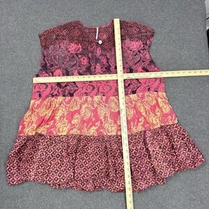 Free People Boho Tunic Top Women Small Floral Tiered Cotton